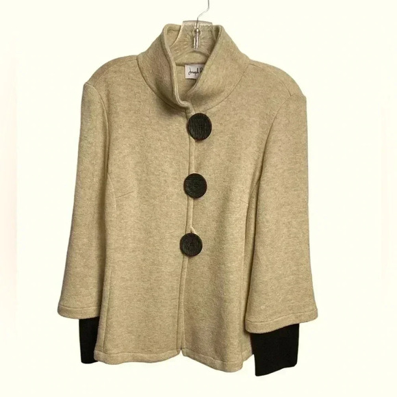 Joseph Ribkoff Sweater, warm honey oatmeal color, stretch, button up, Sz 8 - Picture 1 of 14